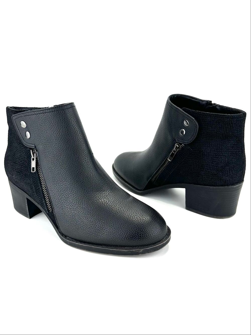 Bass Savi Ankle Boot/Bootie Size 10W Black Leather Round Toe Block Heel Bohemian